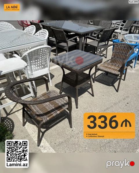 Bağ mebeli dəsti – kod: 2890 - Tərkib: 1 ədəd kvadrat masa + 2 ədəd — Bakı