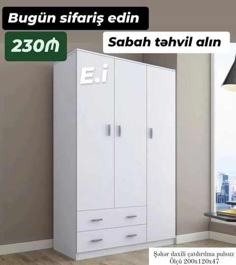 *3 qapılı dolab 230Azn💥* ✔️ Rəng seçimi var ✔️ Matireal Rusiya