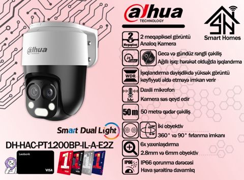 Dahua 2MP fırlanan analoq kamerası HAC-PT1200BP-IL-A-E2Z