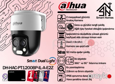 Dahua 2MP fırlanan analoq kamerası HAC-PT1200BP-IL-A-E2Z — Bakı