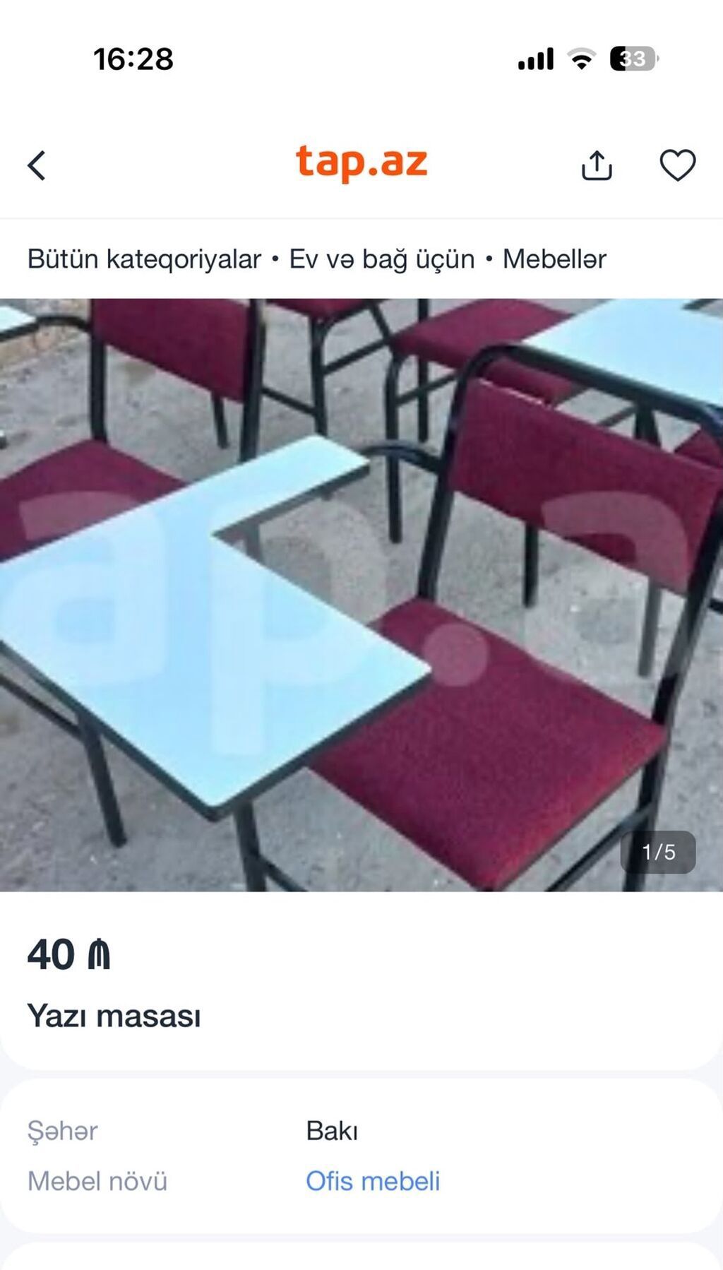 Tələbə üçün yazı masalı oturacaq - Metall karkaslı, möhkəm — Stullar, Bakı (2)