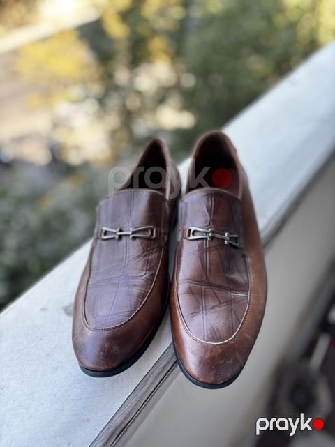 Kişi loafer ayaqqabıları – qəhvəyi rəng - Material: təbii dəri üst