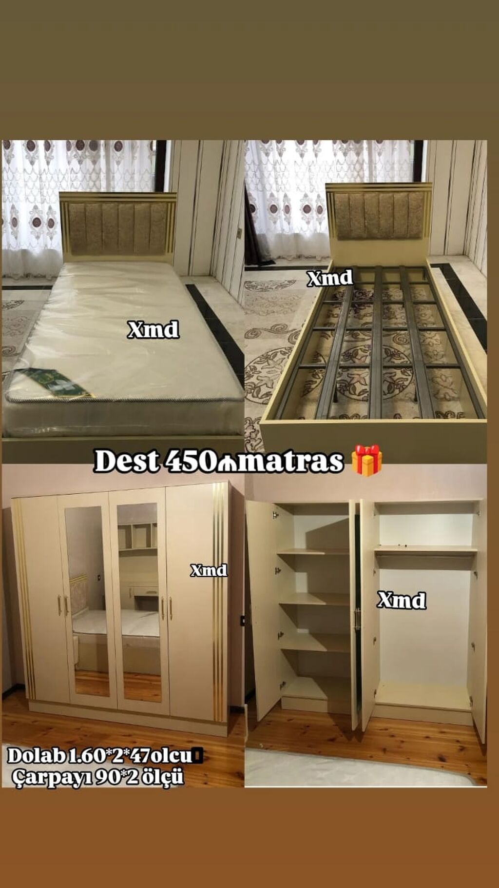 Yataq otağı dəsti Tərkib: - Çarpayı: 90×200 ölçü, başlıq hissəsi