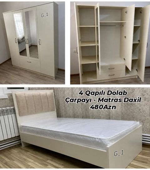 Yataq otağı mebel dəsti - 4 qapılı dolab: iki güzgülü orta qapı — sifaris_yeni_mebel_Gülü_Hüseyn — Bedroom furniture sets