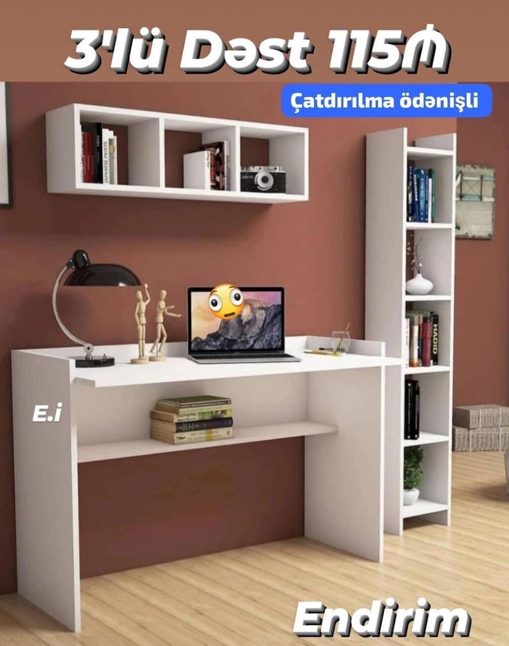 - Dolablı yazı masası: 150x150x55 sm ölçüdə. Sağ tərəfdə geniş iş — Mebel, Bakı (3)