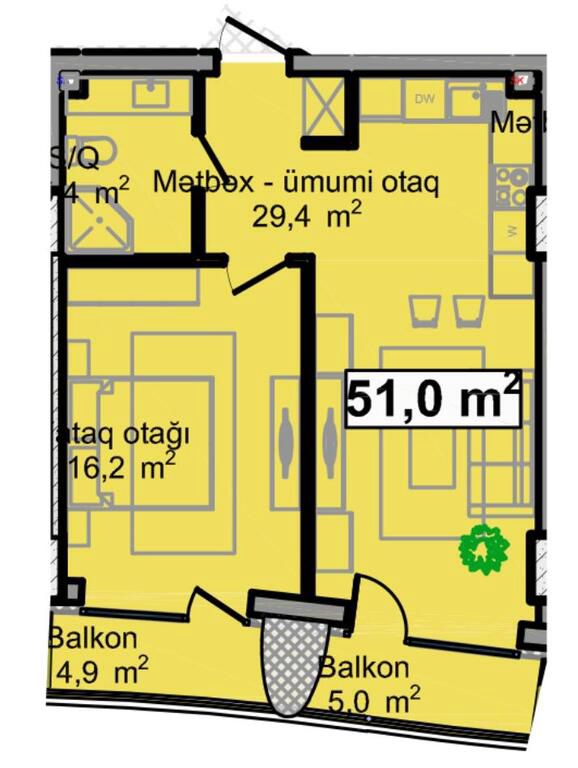 Satılır 2 otaqlı yeni tikili 60.9 m² — Mənzil, Bakı (7)