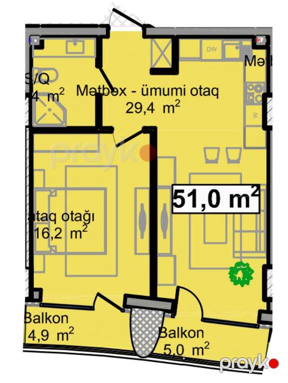 Satılır 2 otaqlı yeni tikili 60.9 m² — Mənzil, Bakı (7)