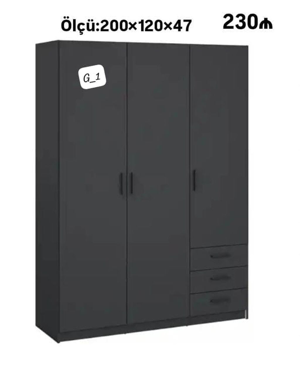 Üç qapılı paltar dolabları – G_1 seriyası - Ölçü: 200×120×47 sm — Mebel, Bakı (4)