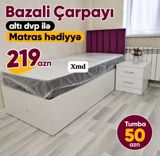 Bazalı tək nəfərlik çarpayı – altında DVP əsaslı saxlama bölməsi — Mallar
