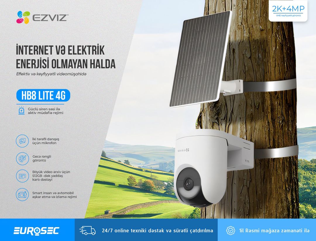 EZVIZ "CS-HB8c/SP Lite 2K+ 4MP AOV 4G+Wi-Fi Smart Home Battery Kamera" — Təhlükəsizlik sistemləri, Bakı