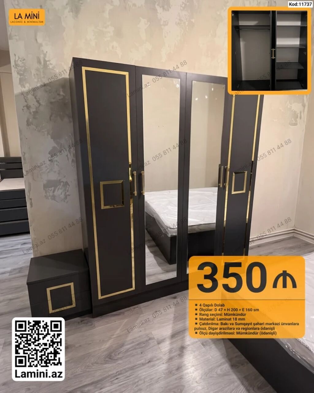 LA MINI 4 qapılı şkaf - Ölçülər: Dərinlik 47 sm × Hündürlük 200 sm ×