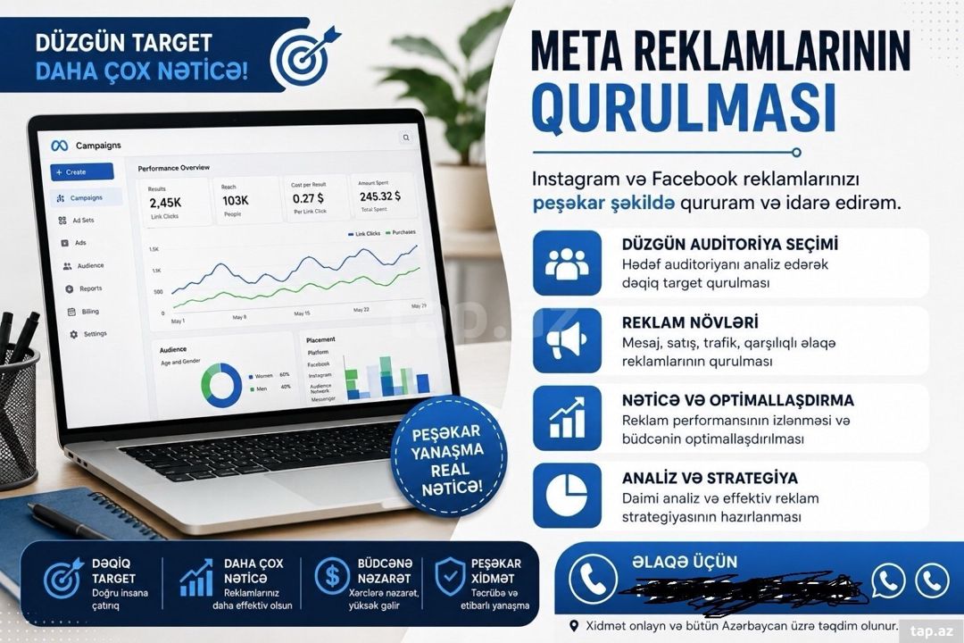 Meta Ads Manager üzrə reklam və target xidməti — Digər, Bakı