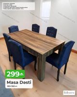 Masa dəsti – 90×160 sm - Komlekt: 1 ədəd masa + 6 ədəd stul - — Mebel