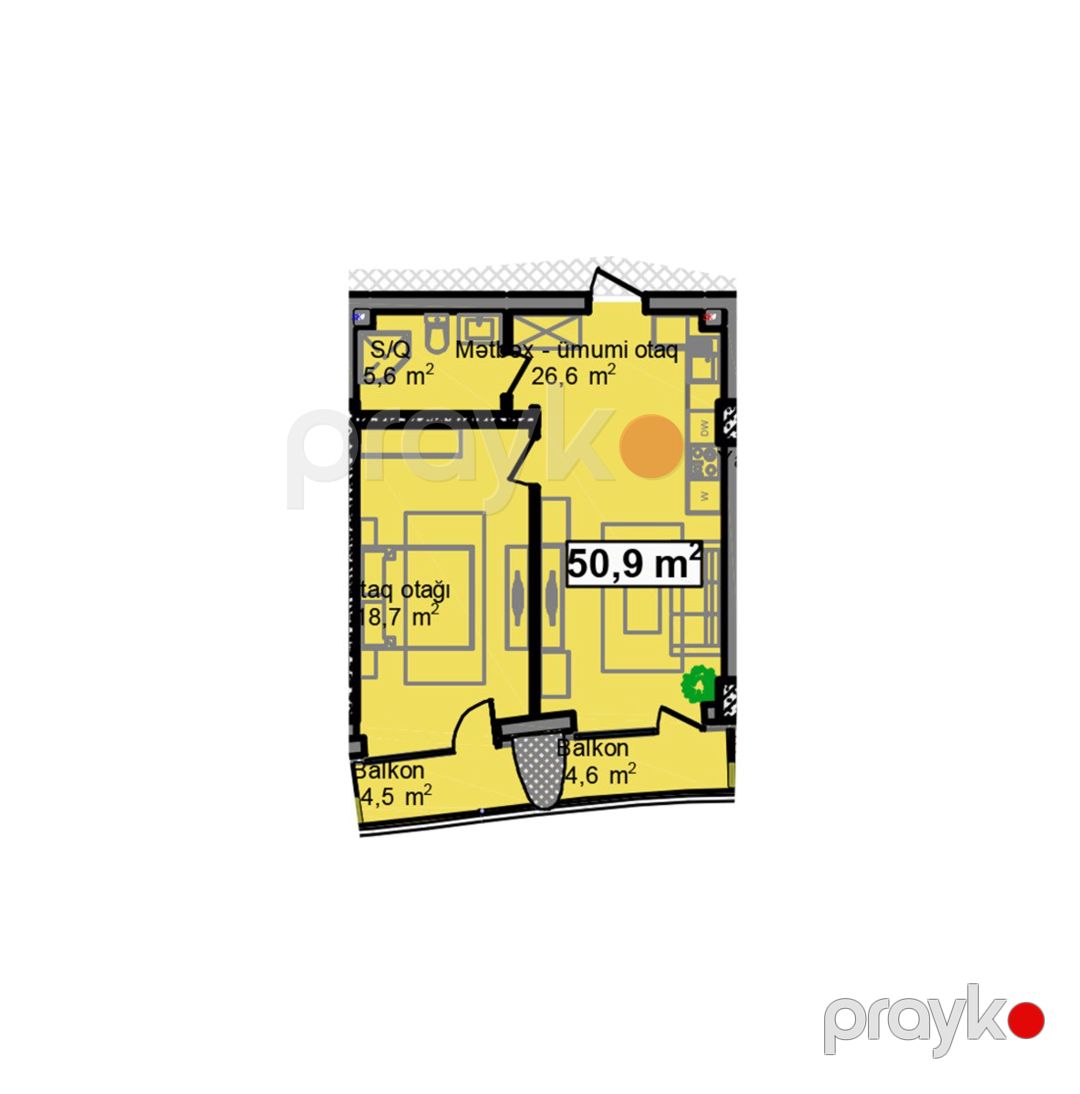 Satılır 2 otaqlı yeni tikili 60 m² — Mənzil, Bakı (7)