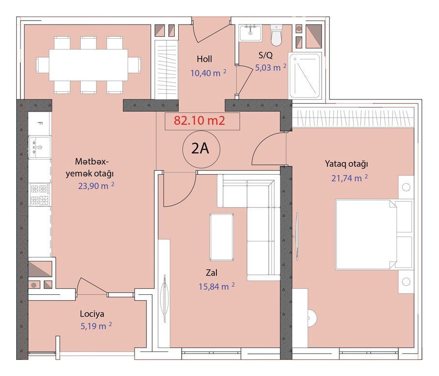 Satılır 2 otaqlı yeni tikili 82.1 m² — Mənzil, Bakı (4)