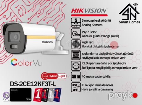 Hikvision 5MP ColorVu analoq kamerası DS-2CE12KF3T-L — Bakı