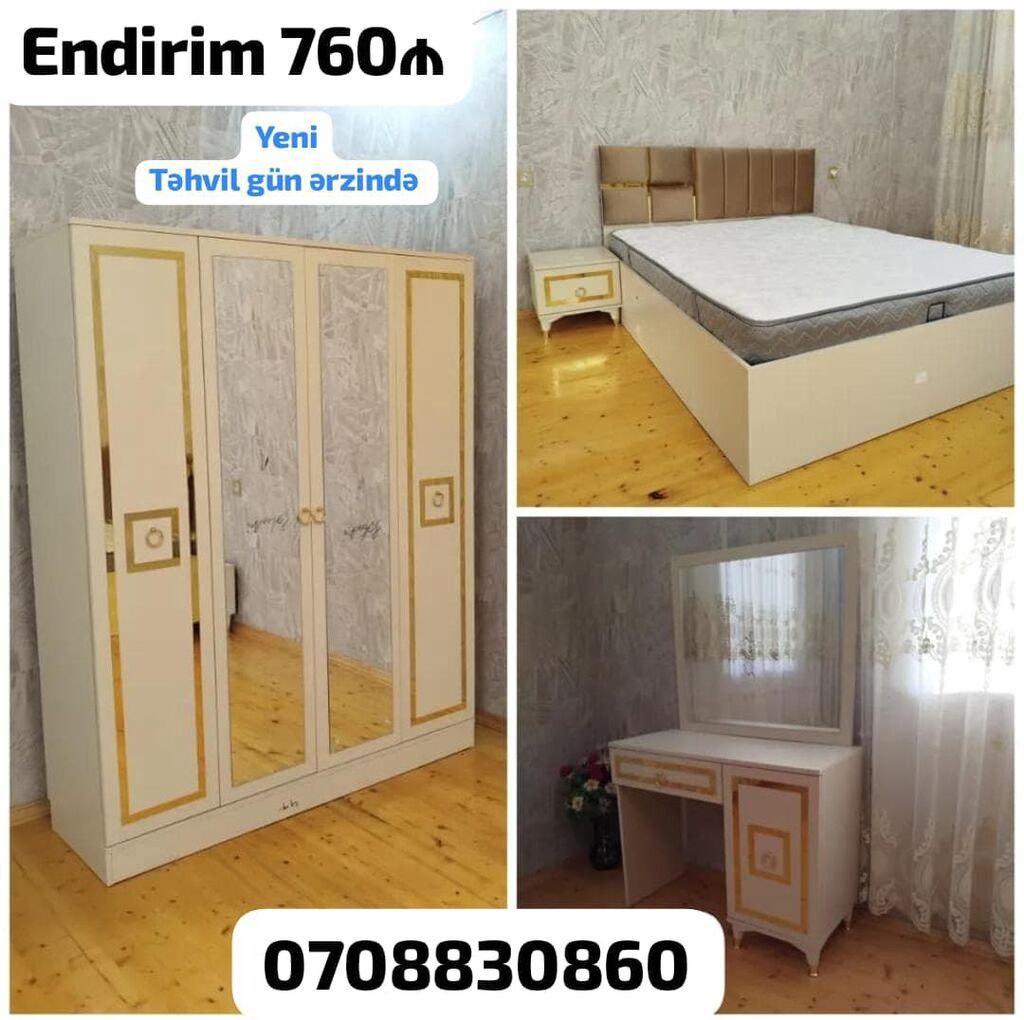 Yataq otağı mebel dəsti Tərkibi: - 3 qapılı, güzgülü şkaf (açıq krem