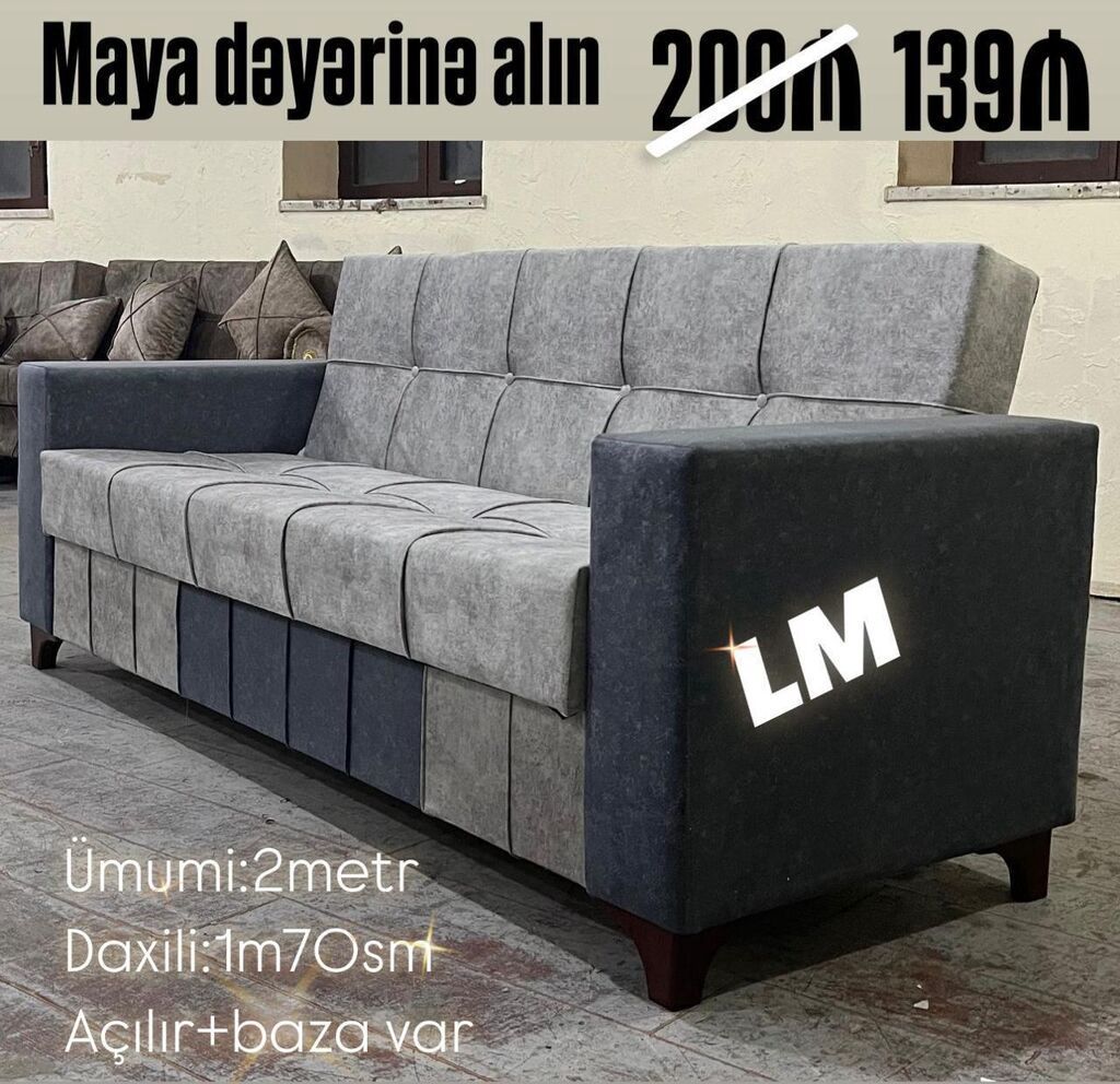 Açılan və bazalı divan – LM dizayn - Ümumi ölçü: 2 metr - Daxili — Mebel, Bakı