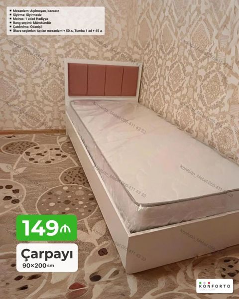 Tək nəfərlik çarpayı 90×200 sm — ağ gövdə
