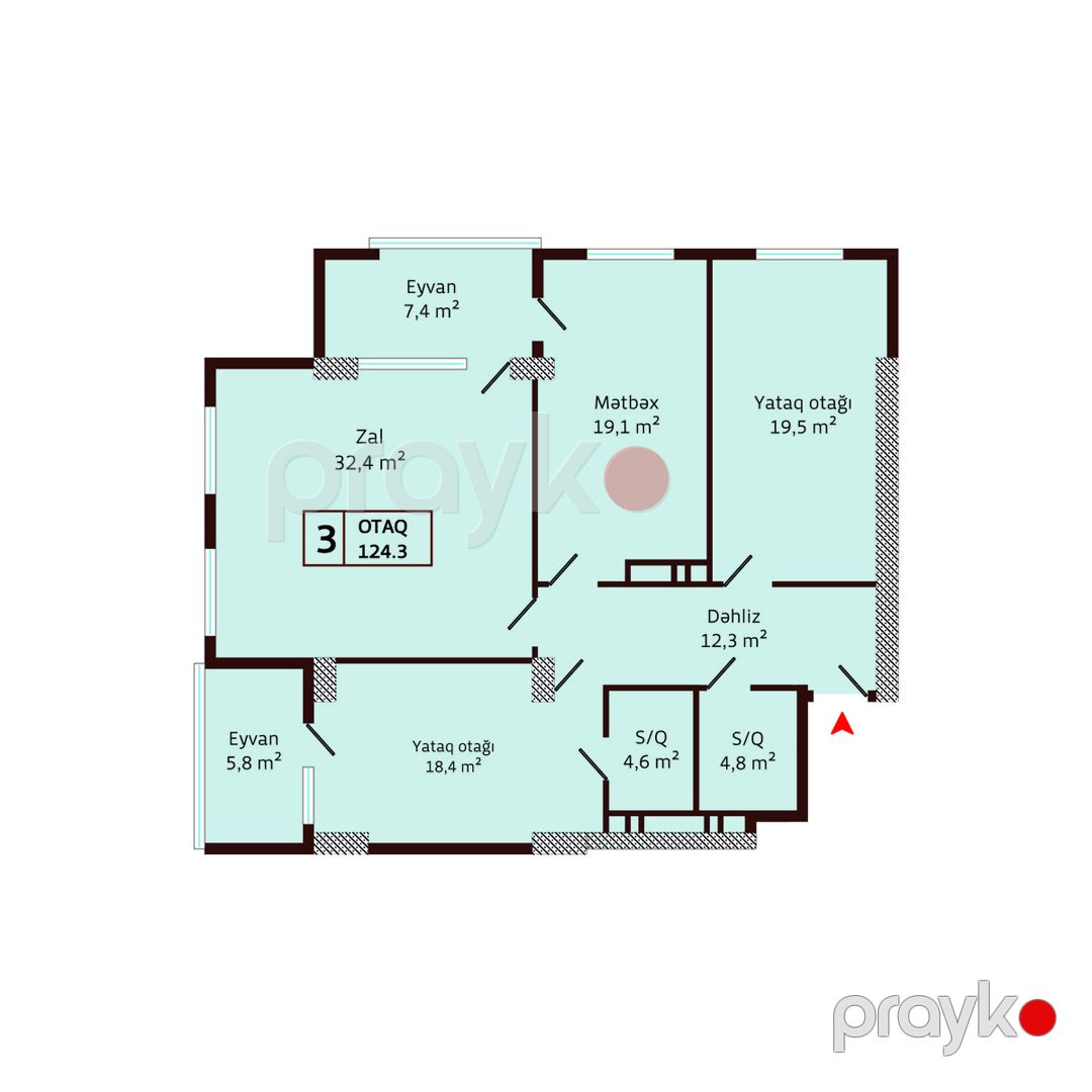 Satılır 3 otaqlı yeni tikili 124.3 m² — Mənzil, Bakı (2)
