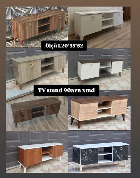 TV stend – ölçü: 120×33×52 sm. - Müxtəlif rəng və teksturalarda