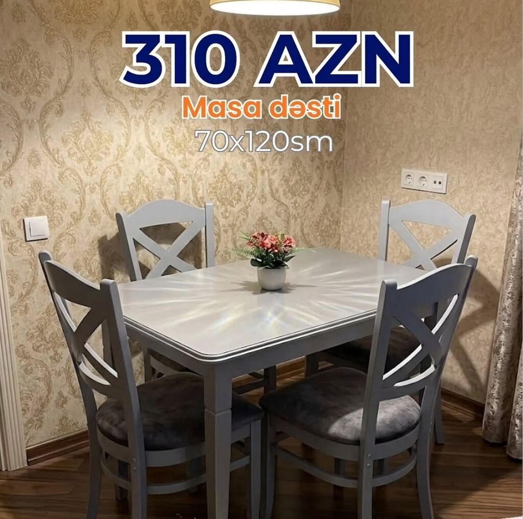 Mətbəx üçün, Yeni, Açılmayan, Dördbucaq masa, 4 stul