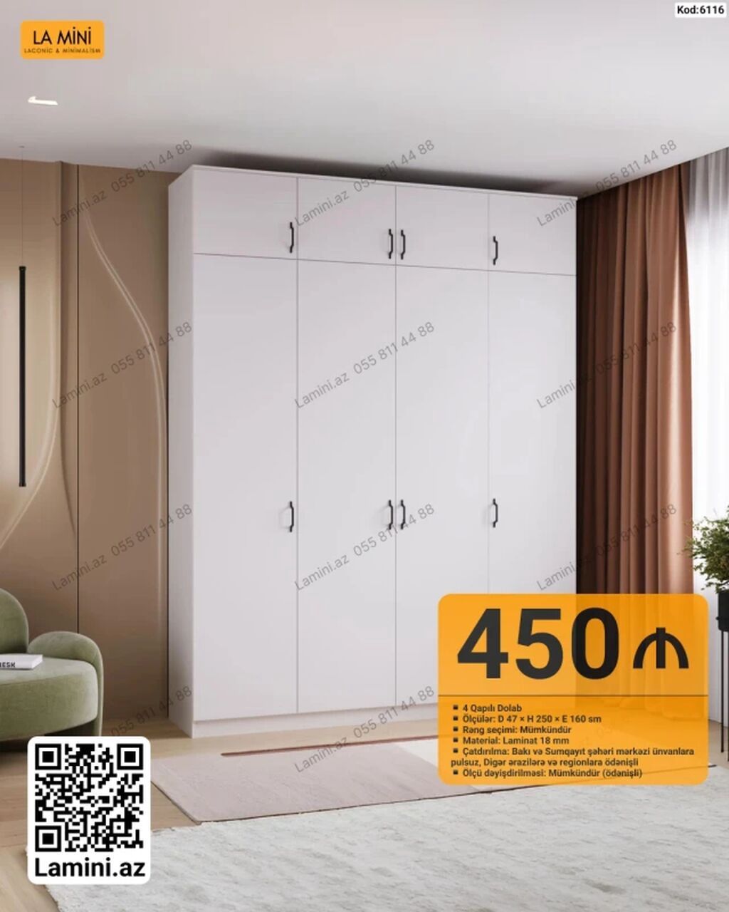 4 qapılı dolab – La Mini (Kod: 6116) – Ölçülər: Dər. 47 × Hündürlük