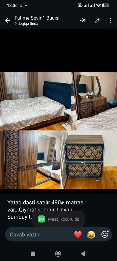 Yataq dəsti satılır 490₼.matrası var. Qiymət sondur. Ünvan — Aişə Xanım — Yataq otağı mebel dəstləri