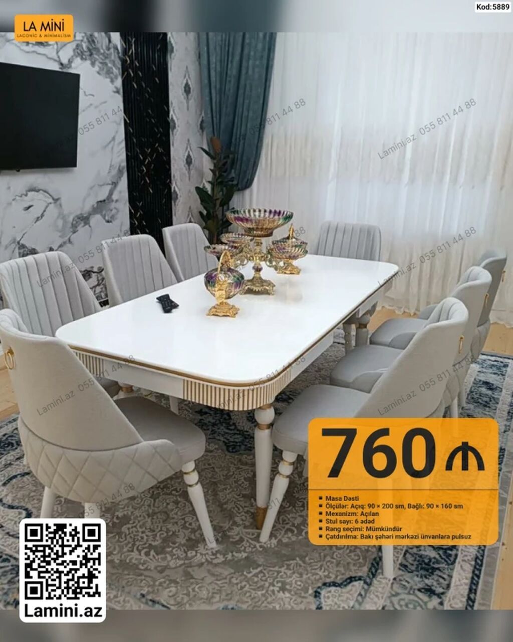 Masa Dəsti – La Mini - Model: Kod 5889 - Komplekt: Masa + 6 ədəd stul — Mebel, Bakı