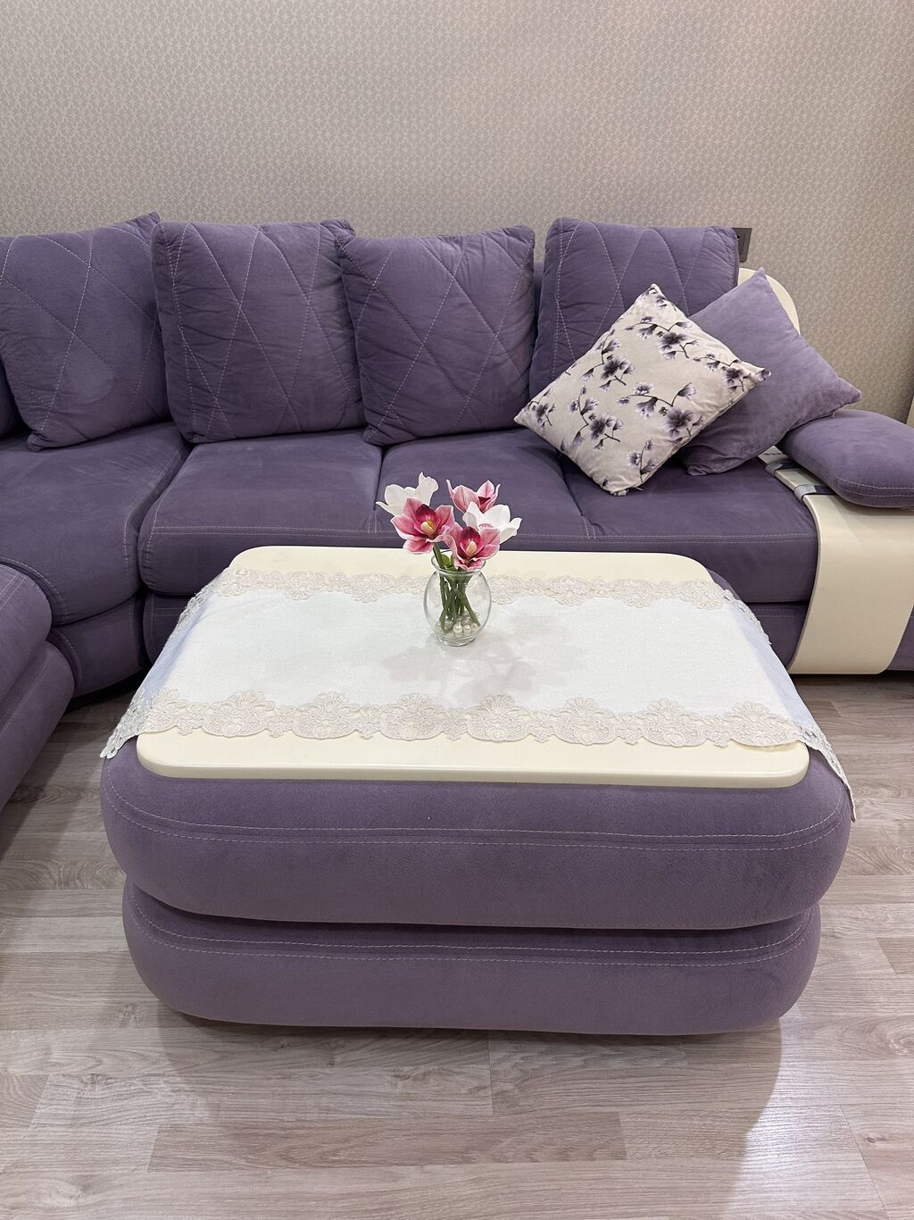 Bənövşəyi rəngli L formalı künc divan dəsti + jurnalni masa - Zərif — Mebel, Bakı (4)