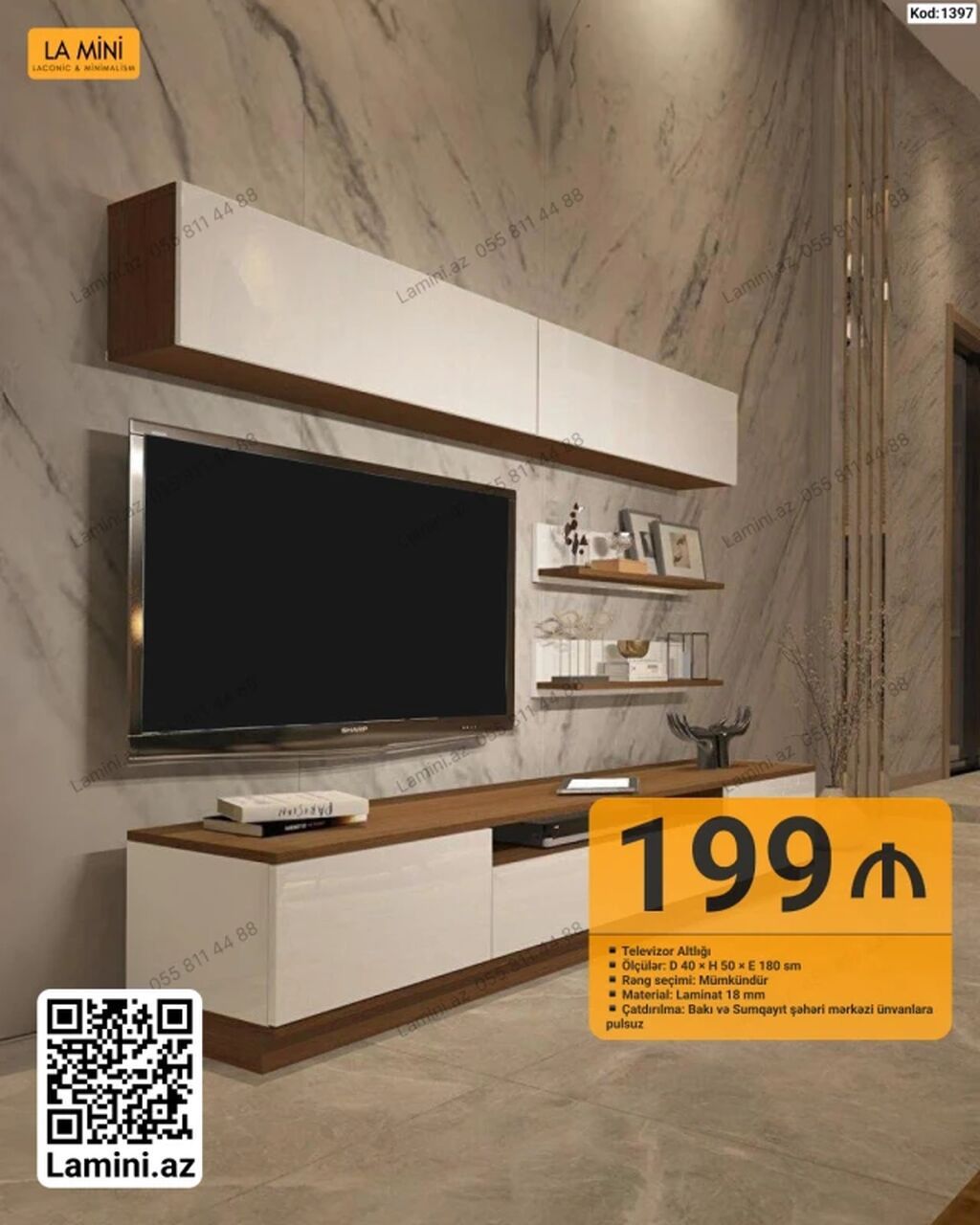 Modern TV altlığı və divar modulu dəsti - Model: Kod 1397 (La Mini) -