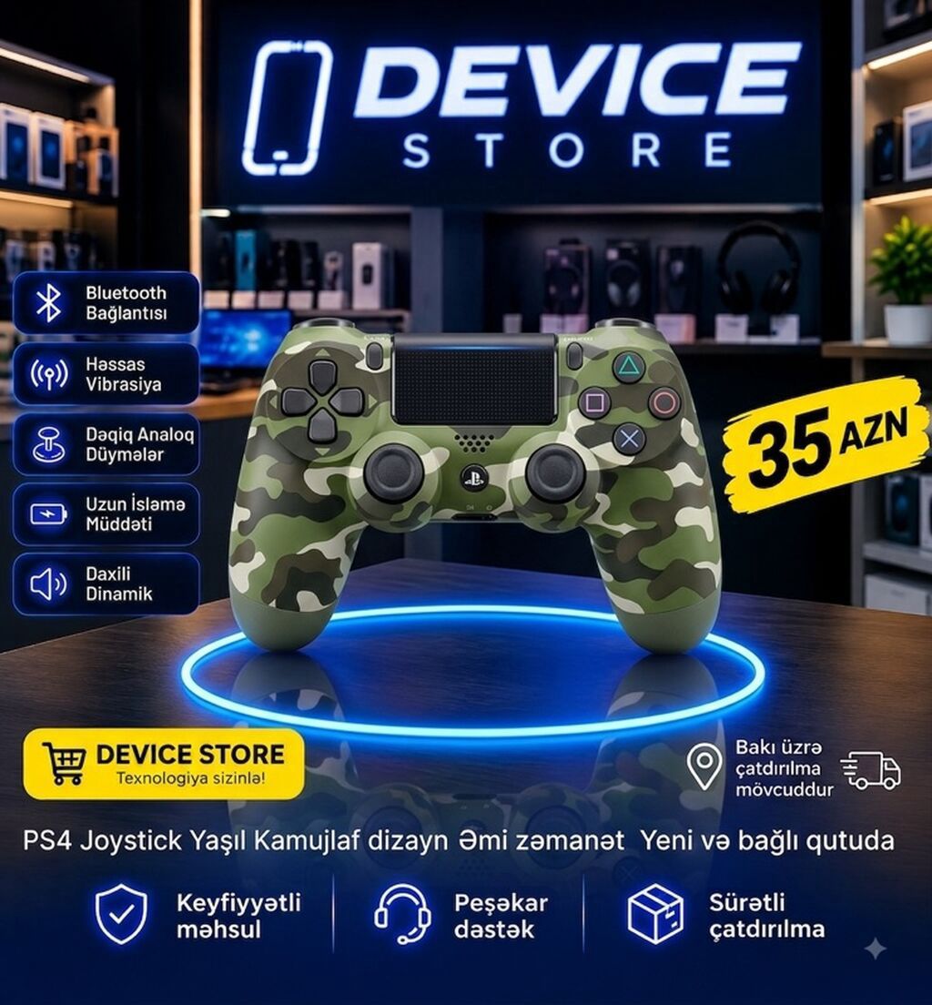 PS4 Joystick – Yaşıl kamuflyaj dizayn Xüsusiyyətlər: - Bluetooth