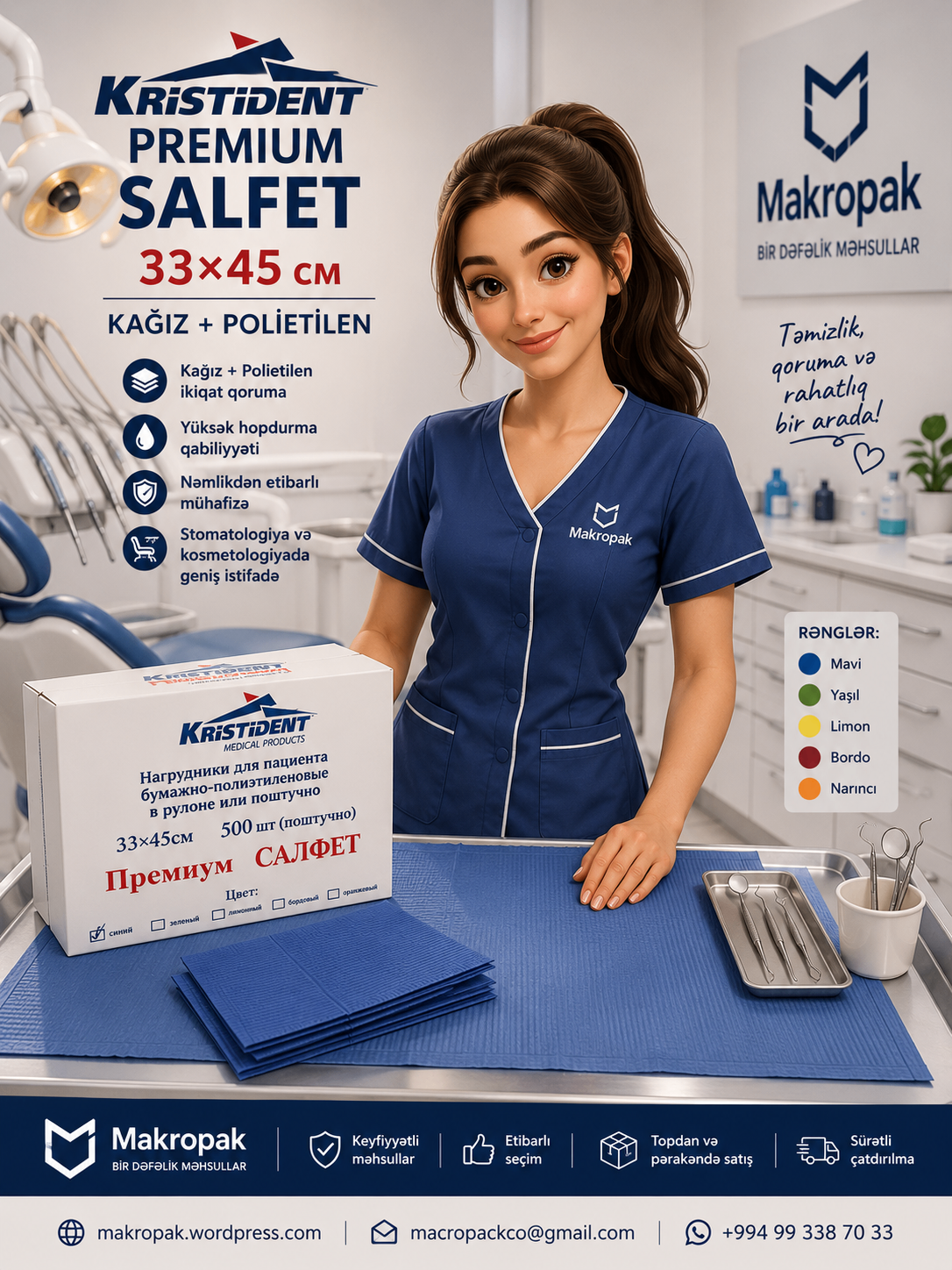 Kristident Premium Stomatoloji Salfet 33x45 sm — Ürünler