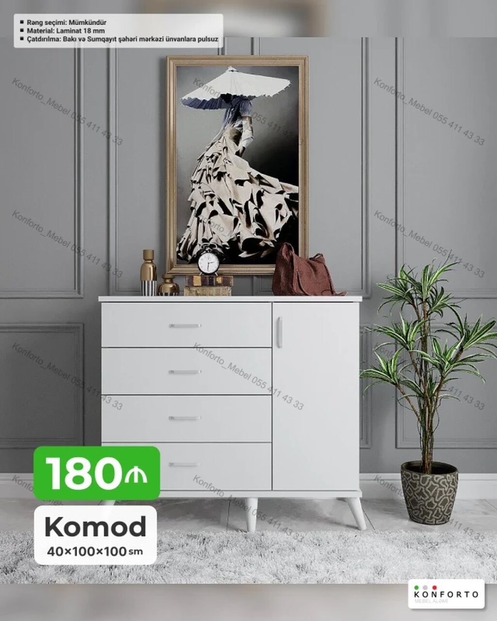 Məhsul: Komod - Ölçülər: 40 × 100 × 100 sm - Material: 18 mm laminat — Komodlar və tumbalı, Bakı