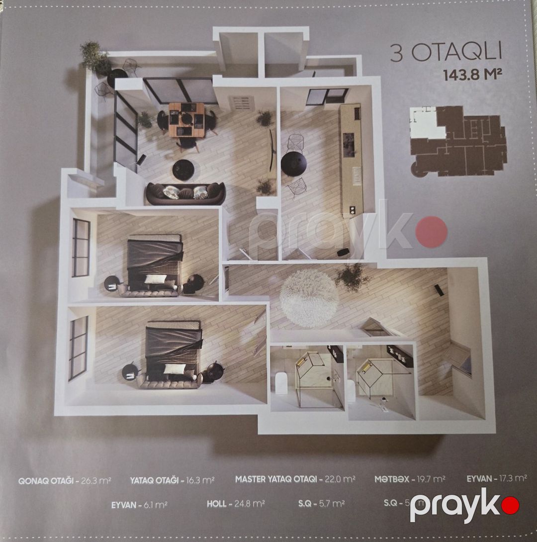 Satılır 3 otaqlı yeni tikili 144 m² — Mənzil, Bakı (2)
