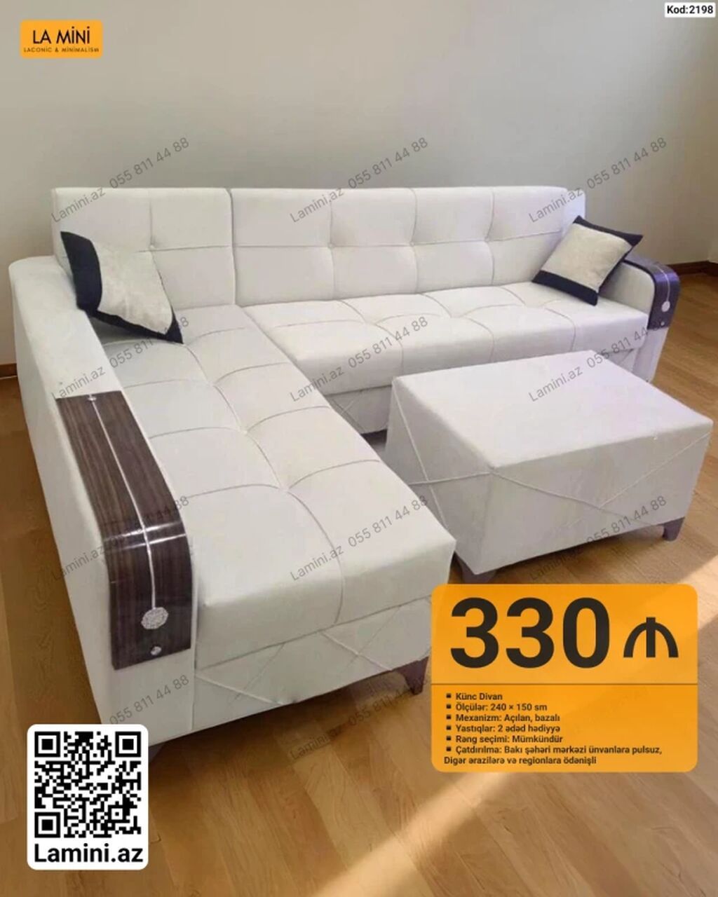 Künc divan dəsti – La Mini (Kod: 2198) - Ölçülər: 240 × 150 sm -