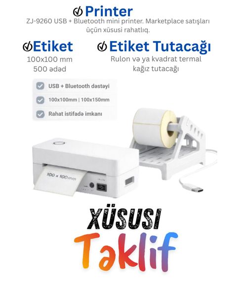 ZJ-9260 termal barkod və birmarket etiketi printeri