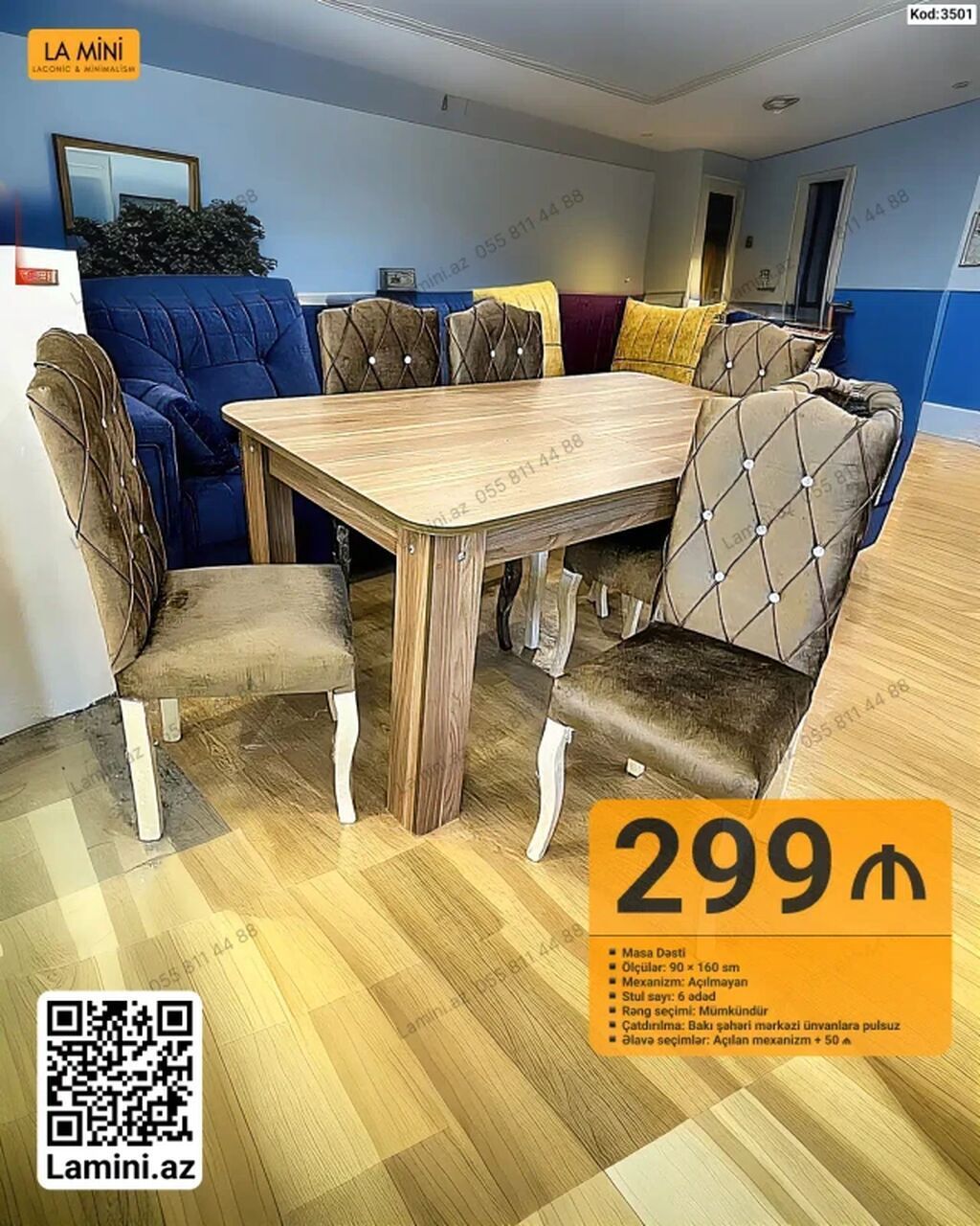 Masa Dəsti – La Mini (Kod: 3501) - Masa ölçüsü: 90 x 160 sm - — Mebel, Bakı
