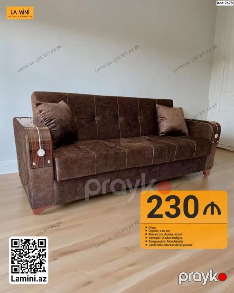 Kod: 2678 Divan - Ölçü: 210 sm - Mexanizm: açılan, bazalı — Bakı
