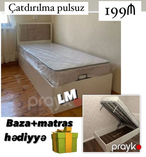 Tək nəfərlik çarpayı – baza və matrasla birlikdə - Ölçü: tək nəfərlik — Digah