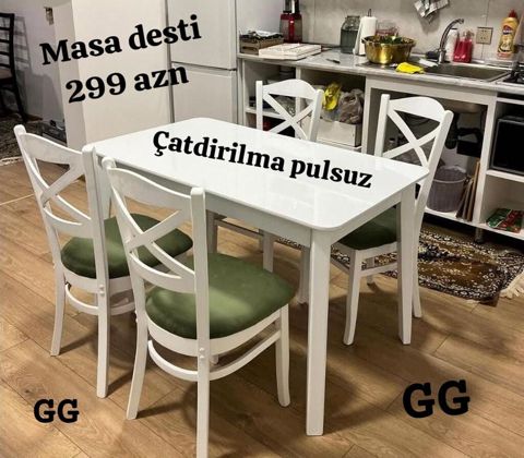 Mətbəx/yemək otağı üçün masa dəsti - Tərkib: 1 masa + 4 stul - Rəng
