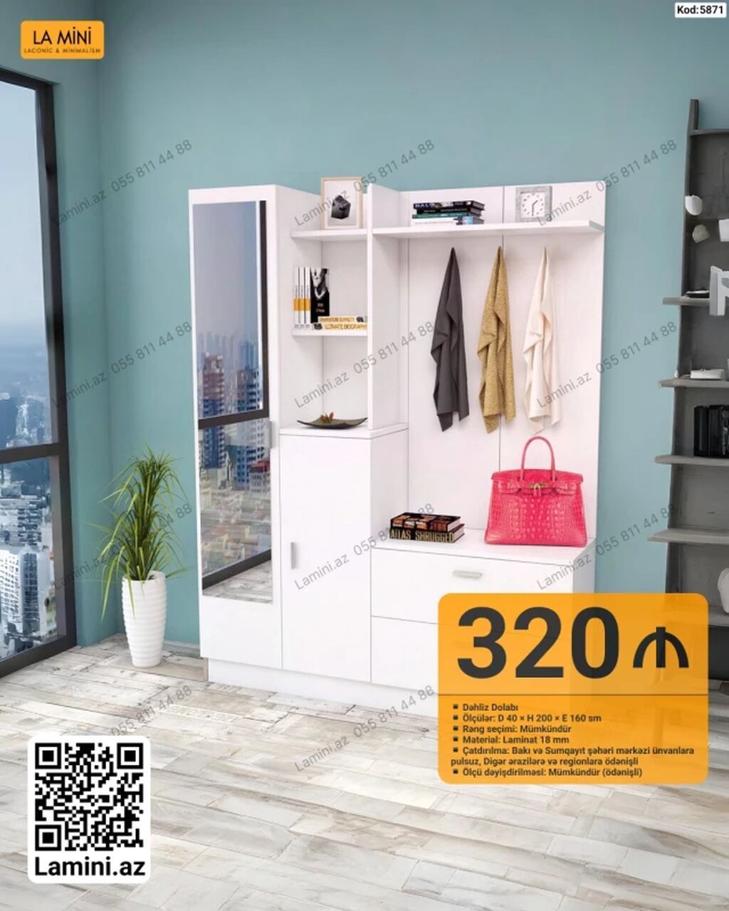 Dəhliz dolabı – La Mini - Model kodu: 5871 - Ölçülər: 40 × 200 × 160 — Mallar, Bakı