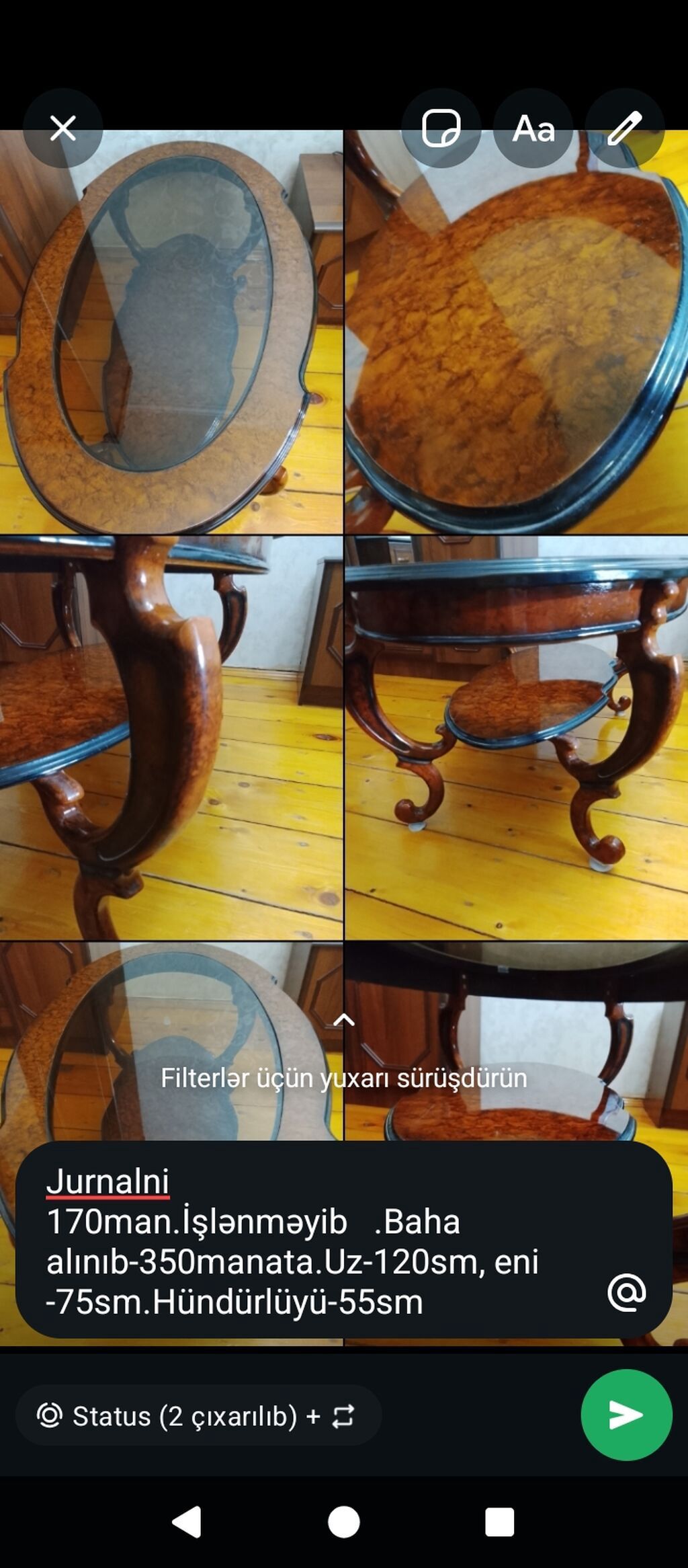 Oval masa, Açılmayan, Təkərsiz, Şüşə, Zəmanətsiz — Mebel, Bakı (2)