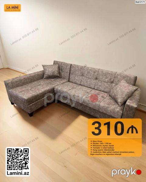 Künc divan – Kod: 2171 - Ölçülər: 240 150 sm - Mexanizm: Açılan — Bakı