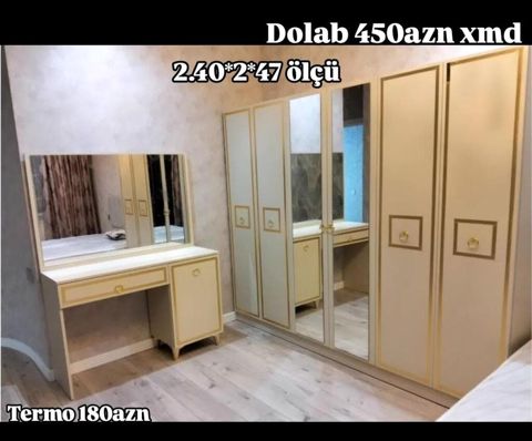 Yataq otağı üçün klassik üslubda dəst: - Dolab: 2.40 × 2 × 47 ölçü