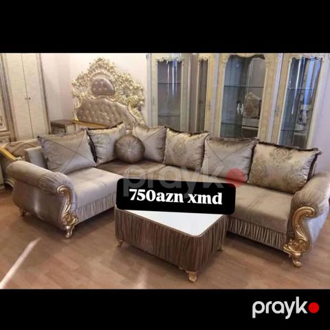 Klassik üslubda L formalı yumşaq künc dəsti - Rəng: bej/şampan — Bakı