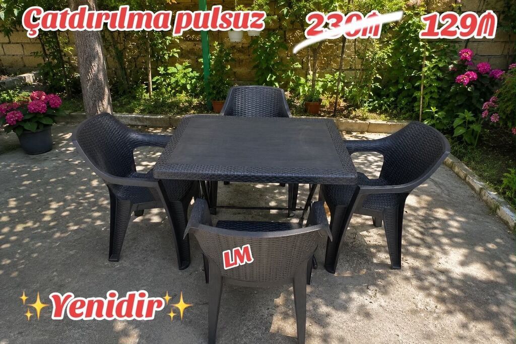 Yeni plastik bağ masa dəsti — masa + 4 stul