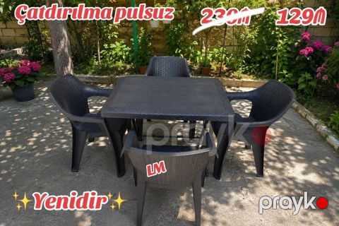 Yeni plastik bağ masa dəsti — masa + 4 stul