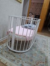 Oval formalı uşaq beşiyi - Material: möhkəm ağ rəngli ağac/metal — Mebel