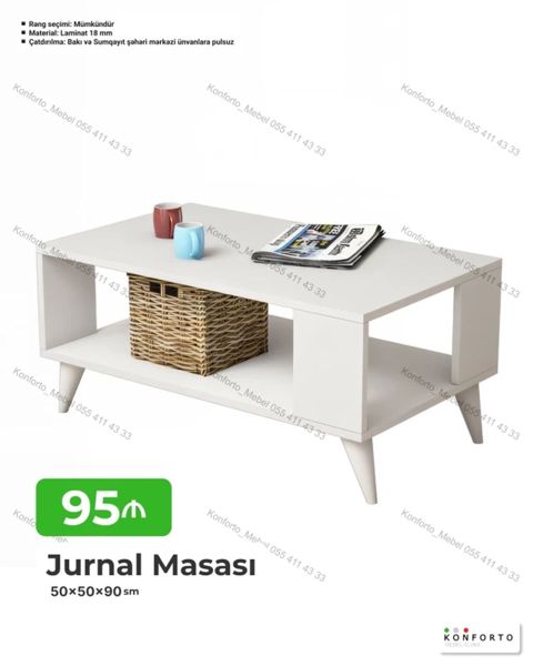 Jurnal masası – 50×50×90 sm • Material: 18 mm laminat • Rəng — Konforto Mebel — Coffee tables